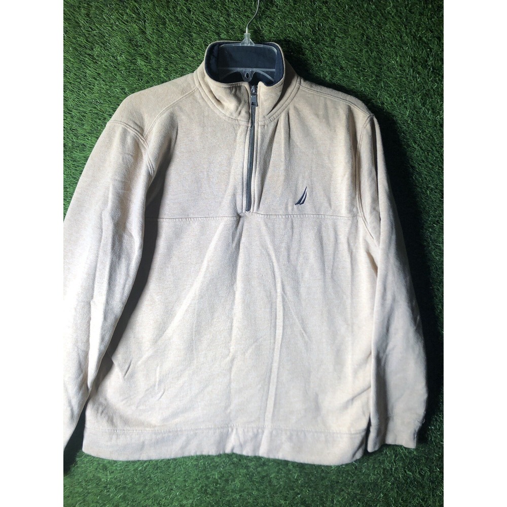 Nautica 1/4 Zip Sweater Mens L Tan Comfort Cotton Mock Neck‎ Golf Outdoor Cabin